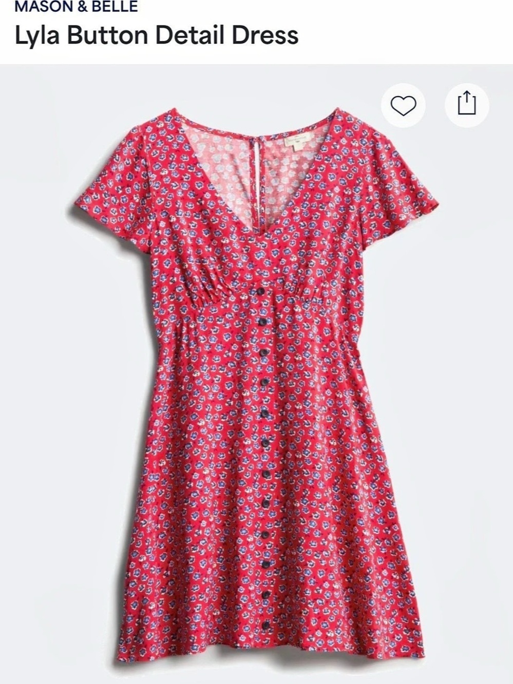 Mason & Belle Lyla Button Detail Dress Floral Mini Dress in Red & Blue Size L